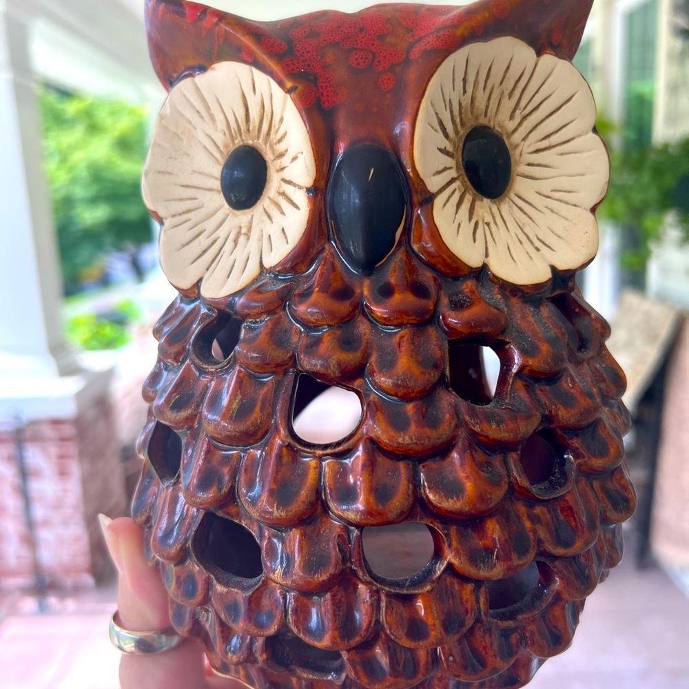 Ceramic OWL Votive Tea Light Candle Holder Lantern